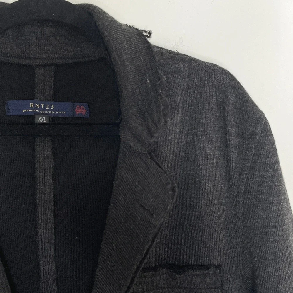 RNT23 Mens XXL (44 US)Dark‎ Gray Knit Blazer Jacket Raw Edge Elbow Patch Casual
